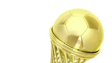 a gold soccer trophy on a white background