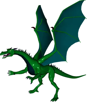 a green dragon flying with its wings spread