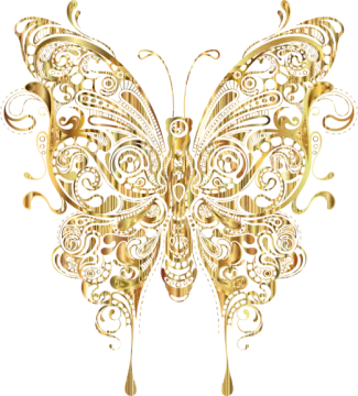 a gold butterfly with intricate patterns on it