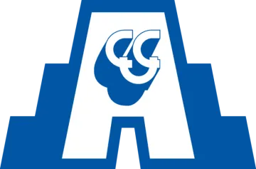 a blue and white logo with the letter a