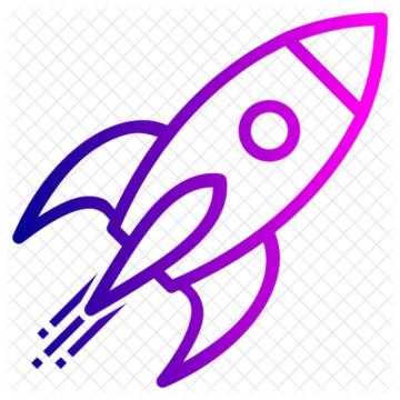 a purple rocket icon on a white background