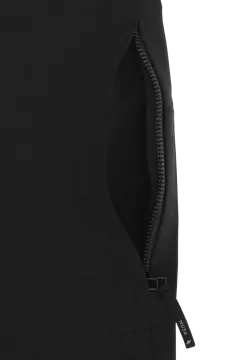 the back of a black backpack with zippers