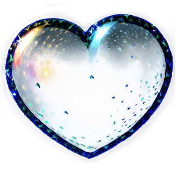 a white heart shaped balloon with blue and green conkles