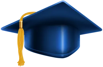 a blue graduation cap with a gold ta