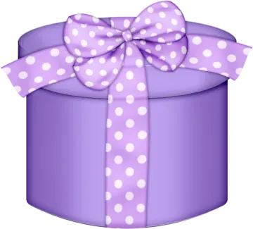 a purple gift box with white polka dots on it