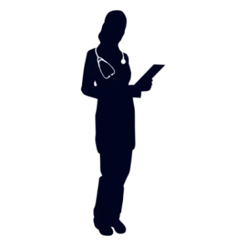 a silhouette of a nurse holding a clipboard