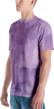 a man wearing a purple t - shirt