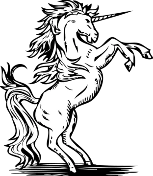 a black and white drawing of a unicorn