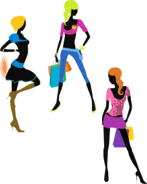 three silhouettes of women with shopping bags
