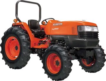 an orange tractor on a white background