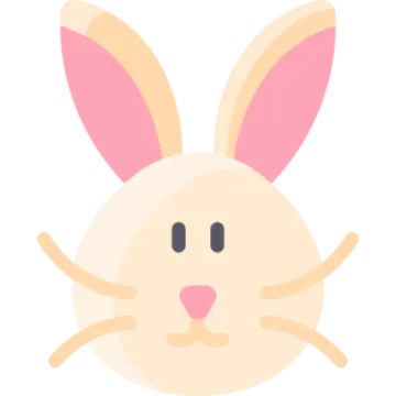 a white bunny with pink ears