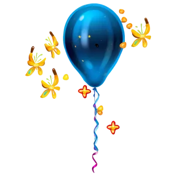 a blue balloon with butterflies flying around it