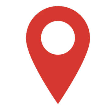 a red pin with a white circle on it