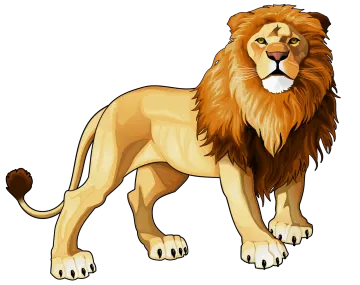 a cartoon lion standing and looking at the camera