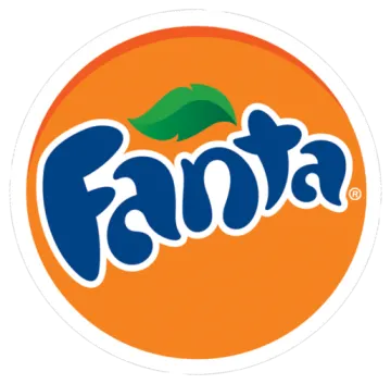 an orange and blue logo with a green leaf on it