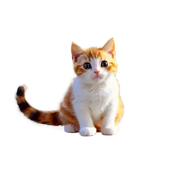 a small orange and white kitten sitting on the floor