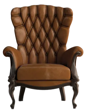 a brown leather chair on a white background