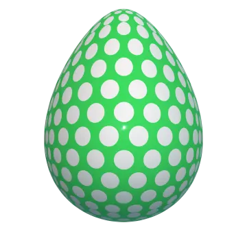 a green egg with white dots on it