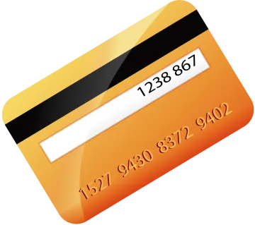 an orange credit card with a black and white stripe