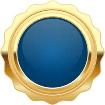 a gold seal with a blue background