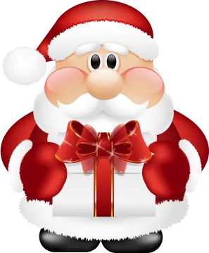 a santa claus holding a gift box