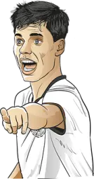 a cartoon of a man pointing his finger at the camera