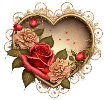 a heart shaped frame with roses and leaves