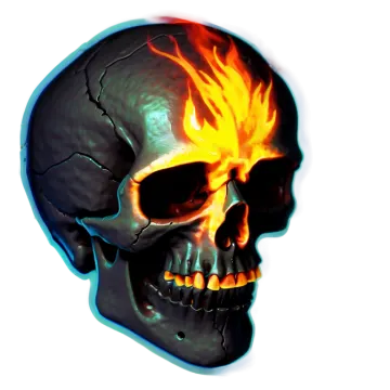 a burning skull on a white background