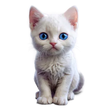 a white kitten with blue eyes sitting down