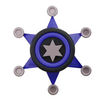 a blue and black star on a white background