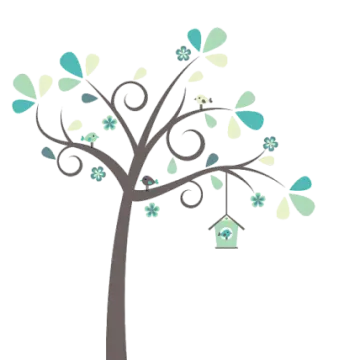 a tree with birds hanging from the branches