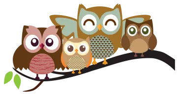 a group of owls sitting on a branch