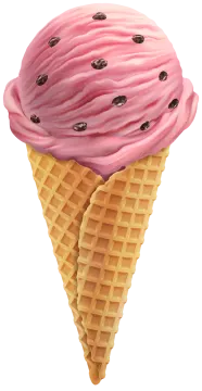 a pink ice cream with chocolate chips on top