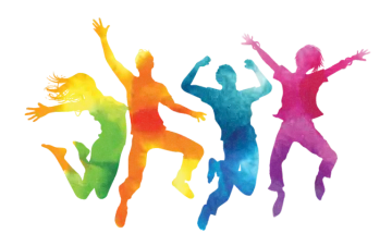 a group of people jumping in the air