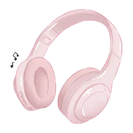 a pair of pink headphones on a white background