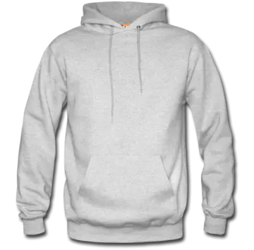 a grey hoodie with an orange logo on the front