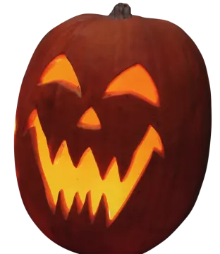 a carved halloween pumpkin with an evil face