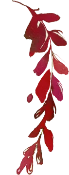 a watercolor painting of red leaves