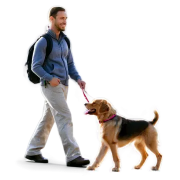 a man walking a dog on a leash