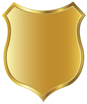 a gold shield with a white background