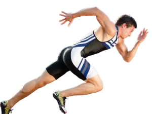 a man is running on a white background