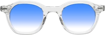 a pair of glasses with blue tinted lenses