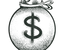 a black and white drawing of a dollar sign