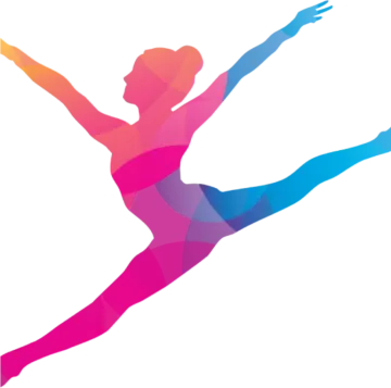 the silhouette of a dancer in pink and blue