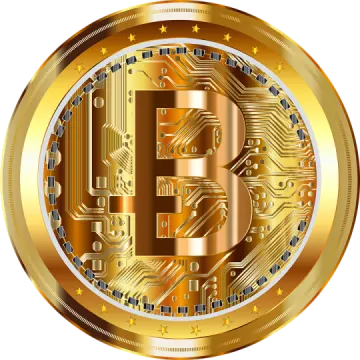 a golden bit coin on a white background