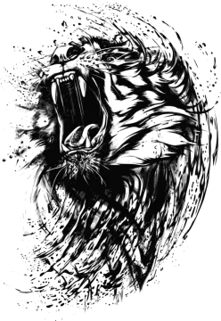 a black and white drawing of a lion's head