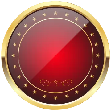 a red button with gold stars on it