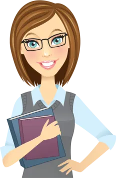 a woman in glasses holding a book