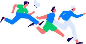 a group of people running together