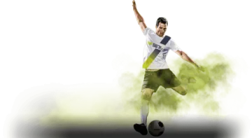 a man kicking a soccer ball in the air